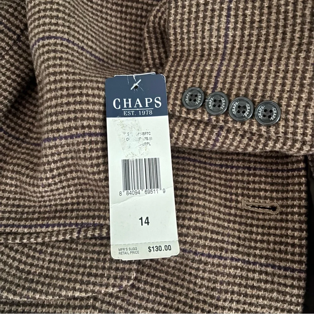 NWT Women’s Chaps Tan Houndstooth Blazer size 14 - Picture 8 of 9